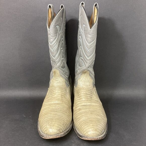 Vintage Tony Lama Lizard Leather Men\'s 7 Gray/Tan Cowboy Western Boots 8117 12 B main image 8